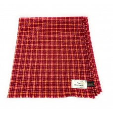 Pure Wool Tweed Blanket/Bedspread/Throw Red, Pink & Orange Check 1785/102